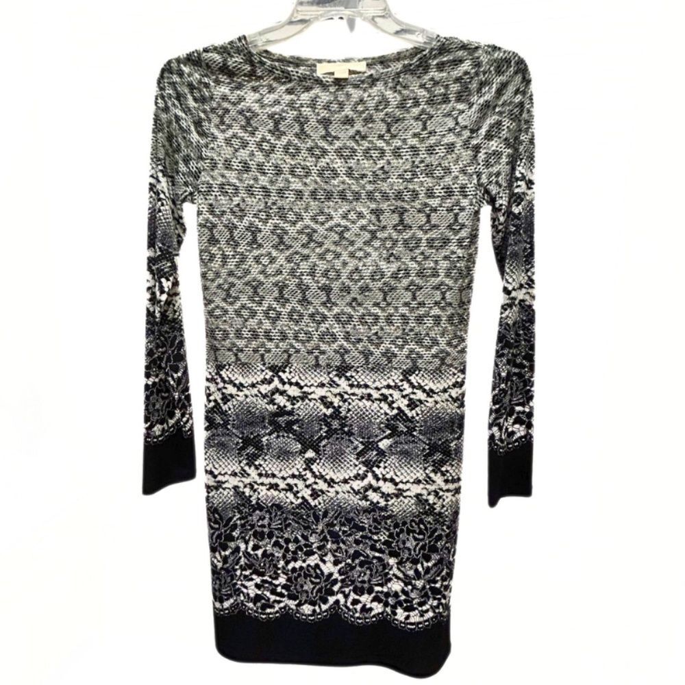 MICHAEL Michael Kors Snakeskin Lace Print Black/White Polyester/Spandex Dress XS